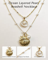 Pearl & Ocean Charm Stackable Necklace