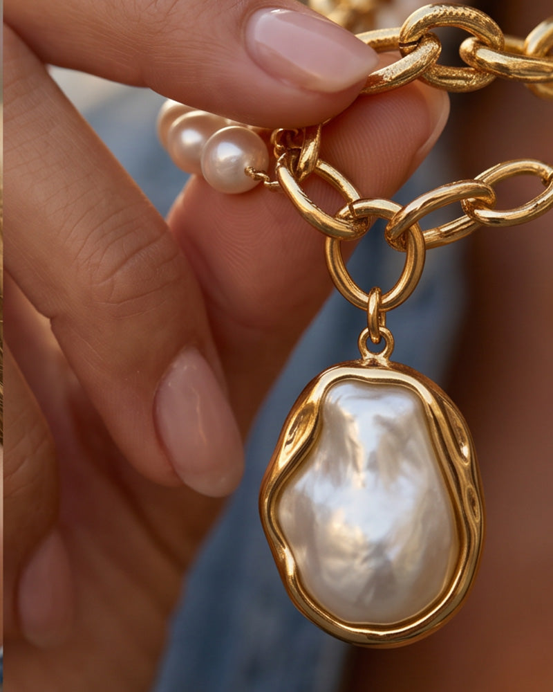 Pearl & Ocean Charm Stackable Necklace