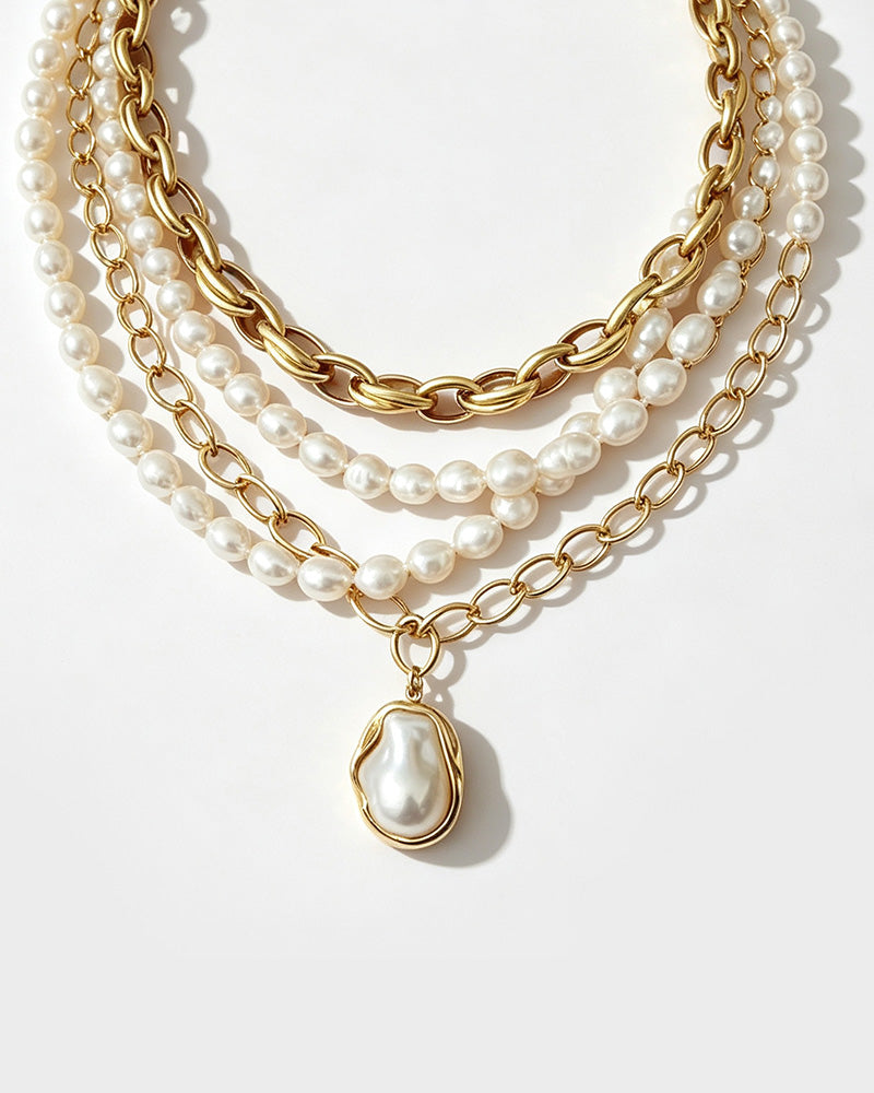 Pearl & Ocean Charm Stackable Necklace
