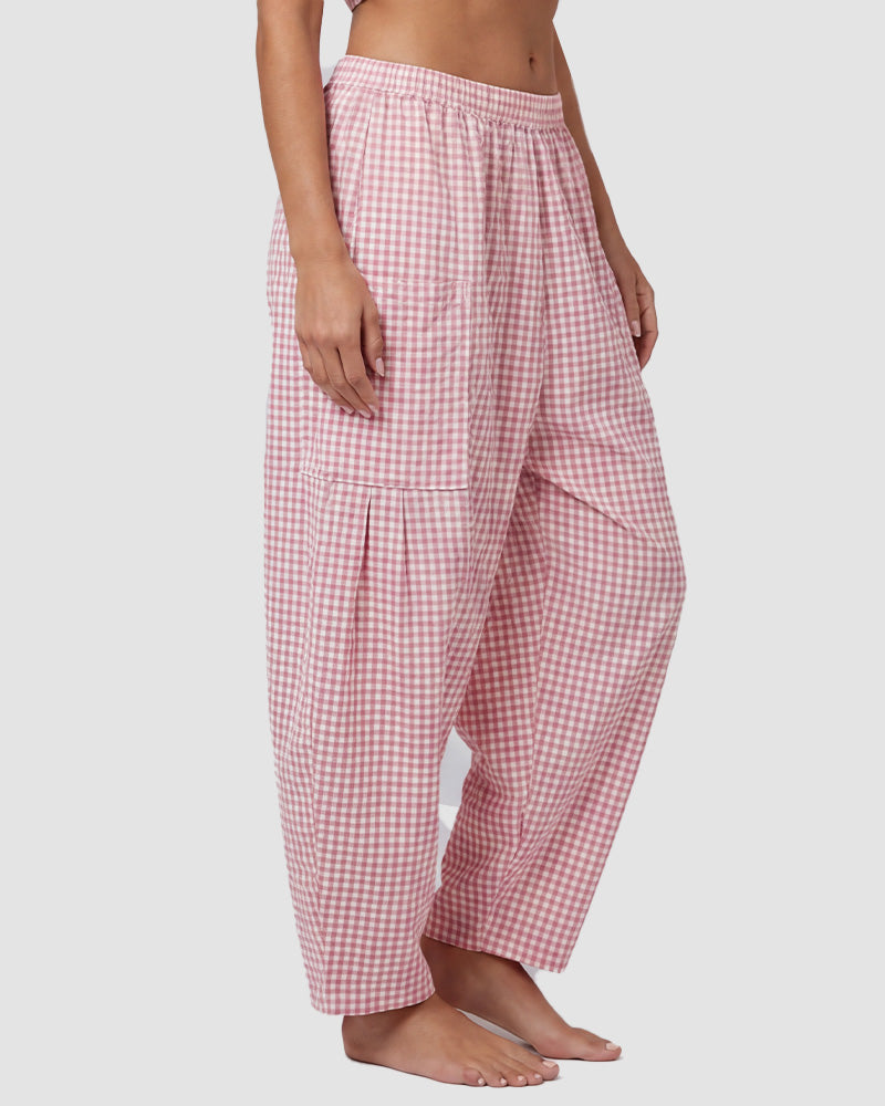 Plaid Wide-Leg Elastic Waist Pants