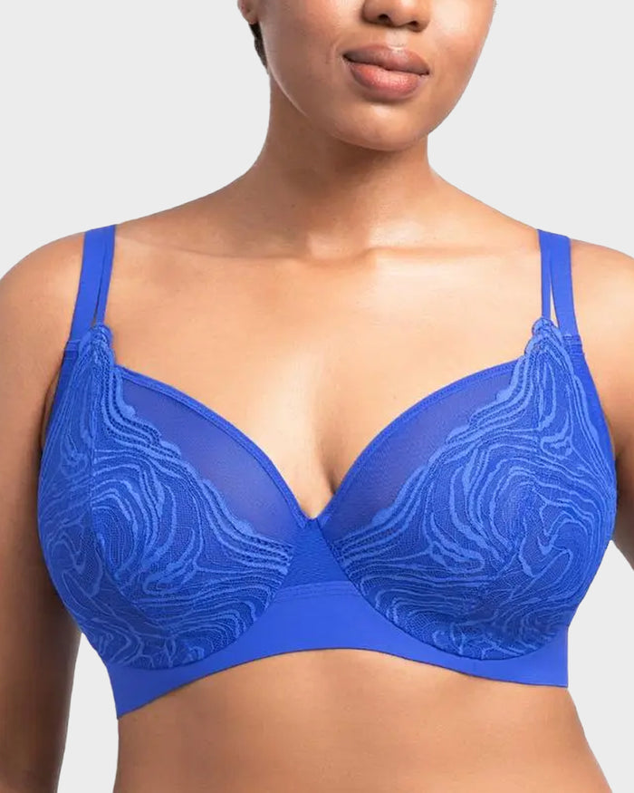 Plus Size Lace Mesh Full-Coverage Underwire Bra