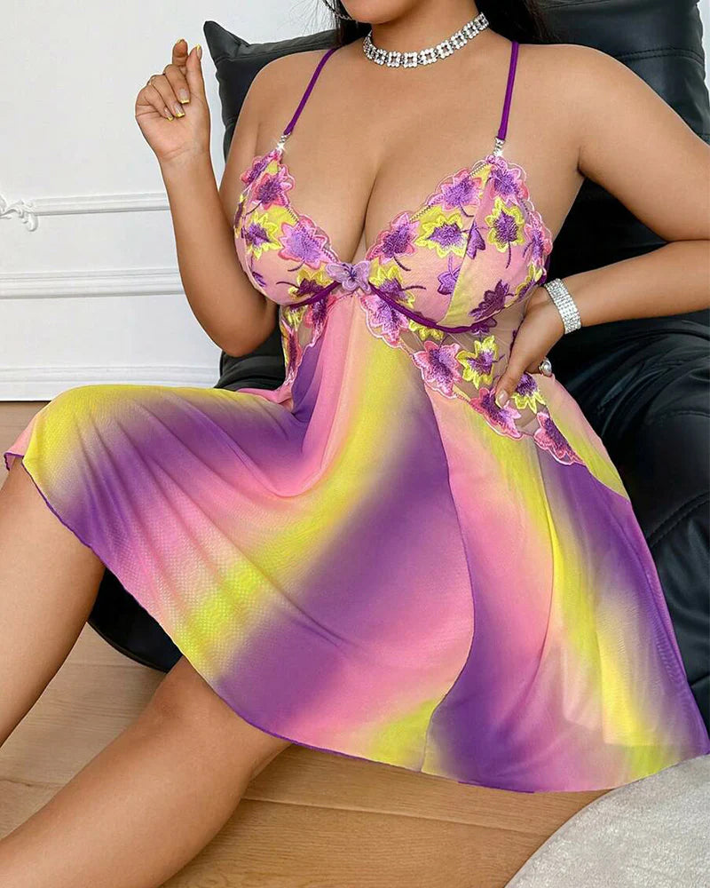 Plus Size Rainbow Ombre Sheer Babydoll Nightgown