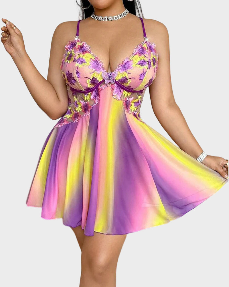 Plus Size Rainbow Ombre Sheer Babydoll Nightgown