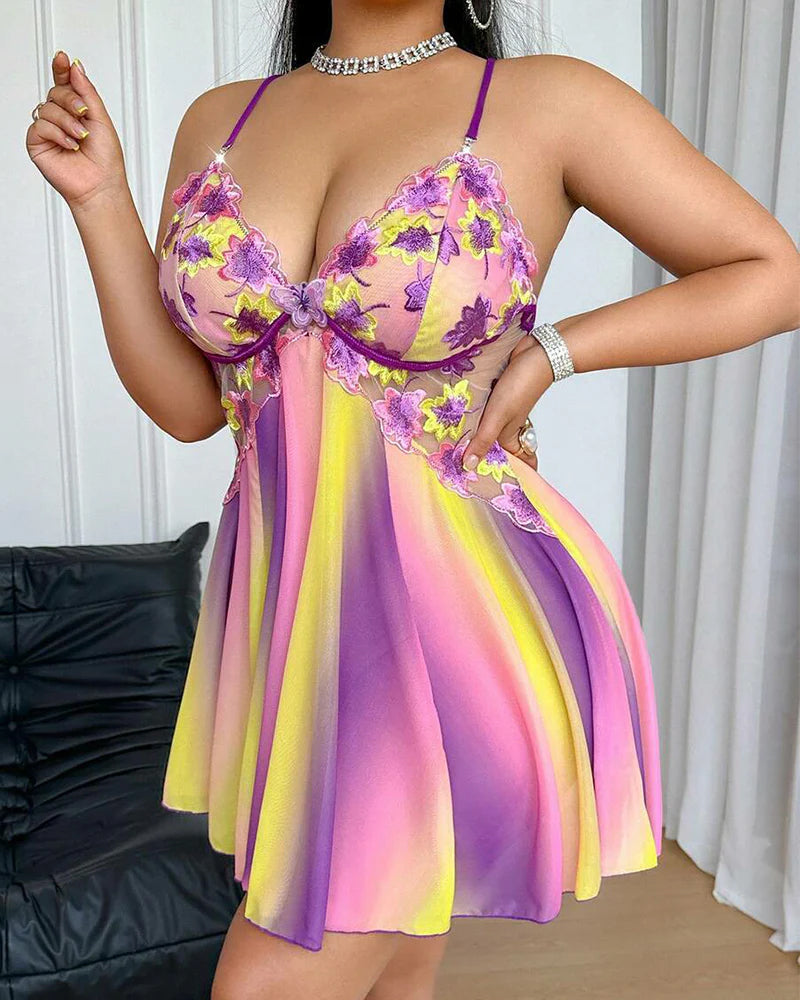 Plus Size Rainbow Ombre Sheer Babydoll Nightgown