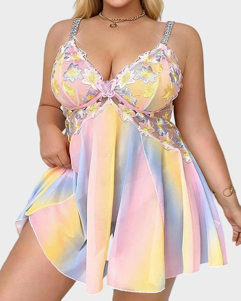 Plus Size Rainbow Ombre Sheer Babydoll Nightgown