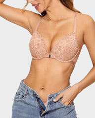 Push-Up Lace Racerback Front-Closure Bra