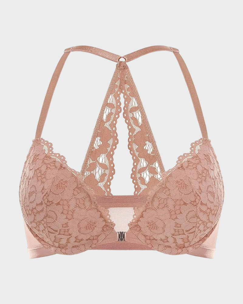 Push-Up Lace Racerback Front-Closure Bra