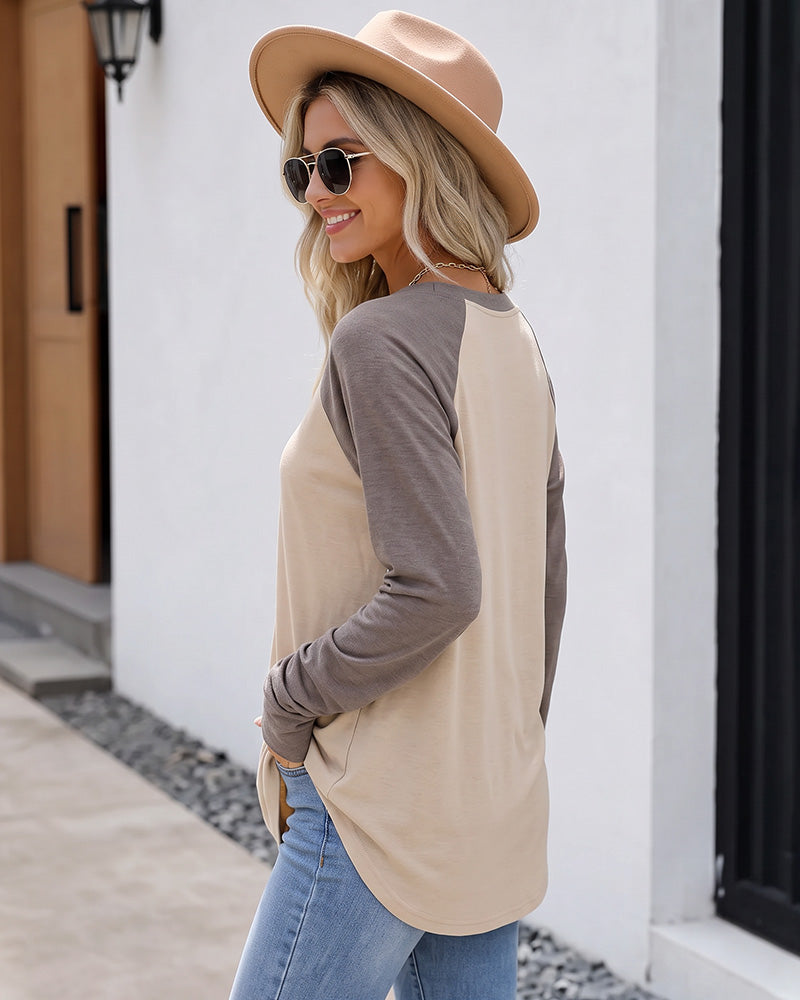 Raglan-Sleeve Longline Top with Thumb Holes