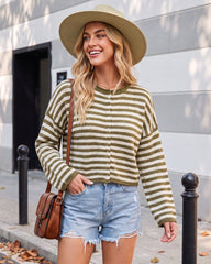 Relaxed Striped Button-Front Knit Cardigan