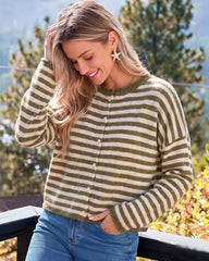 Relaxed Striped Button-Front Knit Cardigan