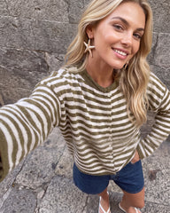 Relaxed Striped Button-Front Knit Cardigan