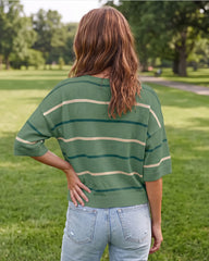 Relaxed Striped Crewneck Short-Sleeve Knit Pullover