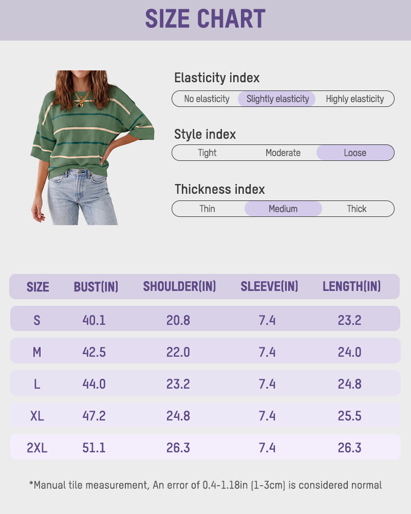 Relaxed Striped Crewneck Short-Sleeve Knit Pullover