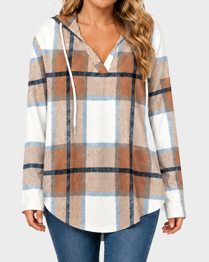 Relaxed V-Neck High-Low Tunic Hoodie