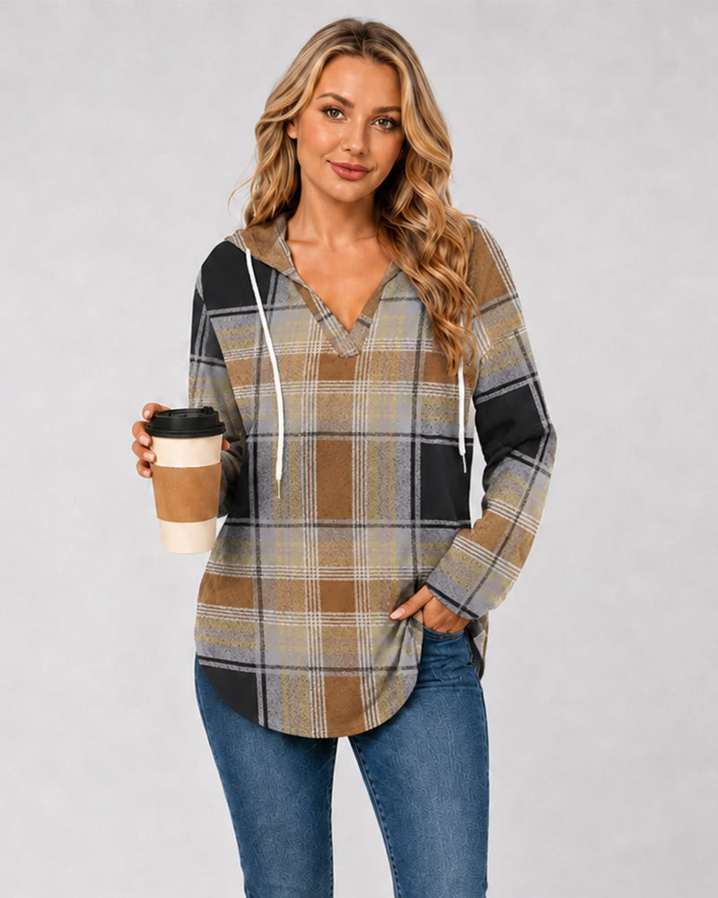 Relaxed V-Neck High-Low Tunic Hoodie