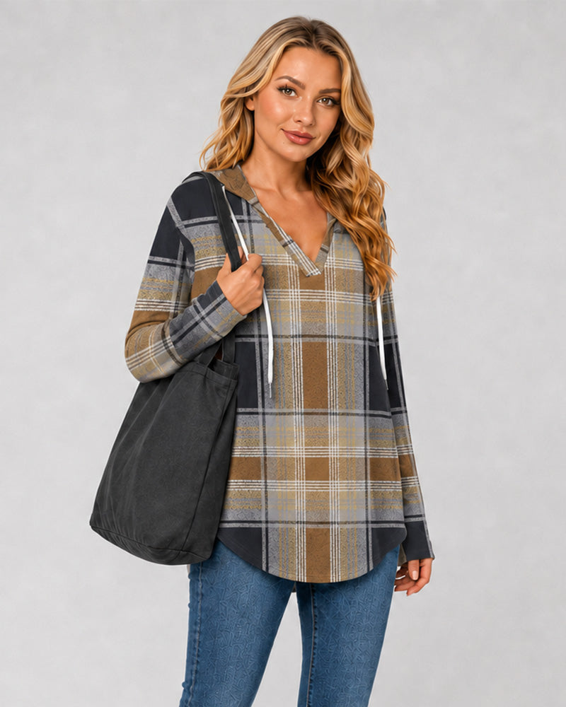 Relaxed V-Neck High-Low Tunic Hoodie