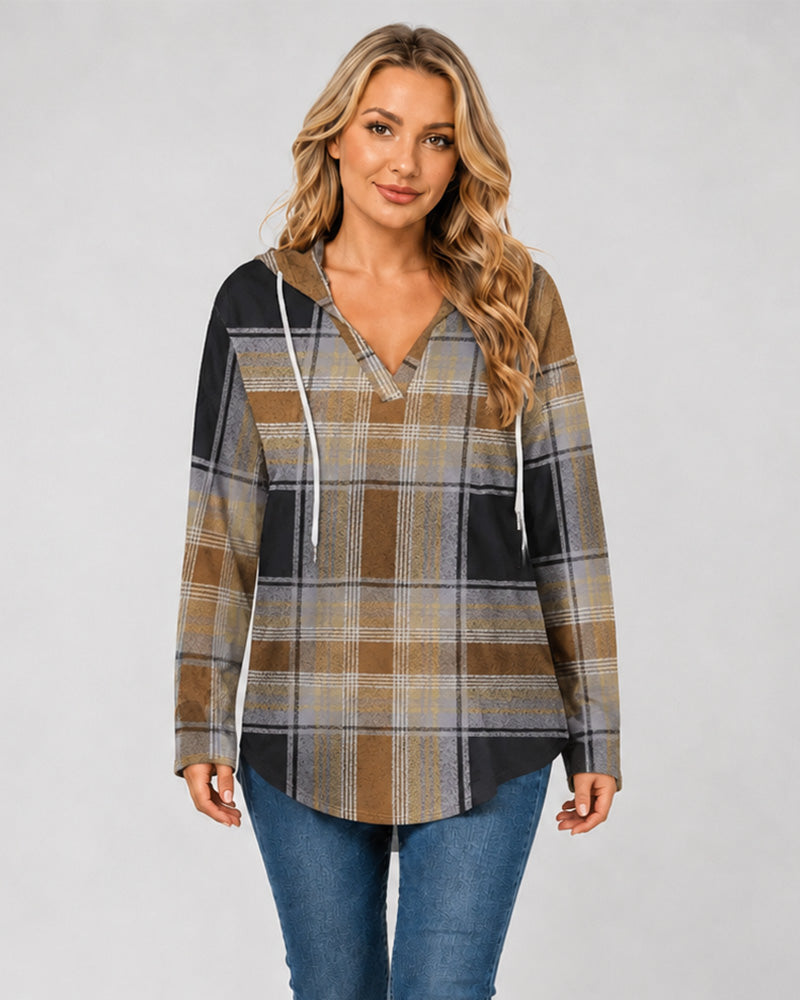 Relaxed V-Neck High-Low Tunic Hoodie