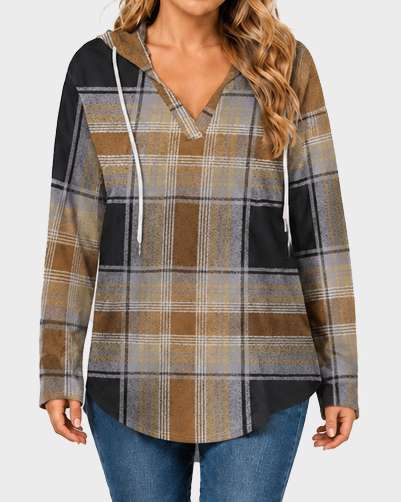 Relaxed V-Neck High-Low Tunic Hoodie