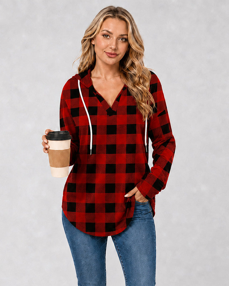 Relaxed V-Neck High-Low Tunic Hoodie