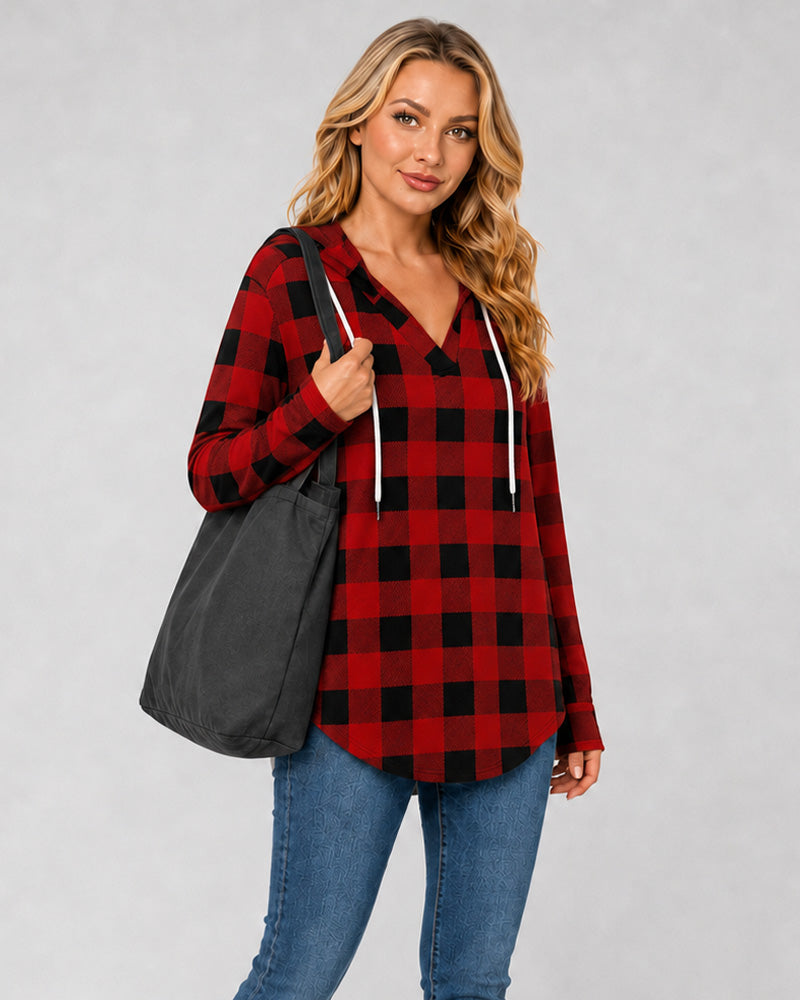 Relaxed V-Neck High-Low Tunic Hoodie
