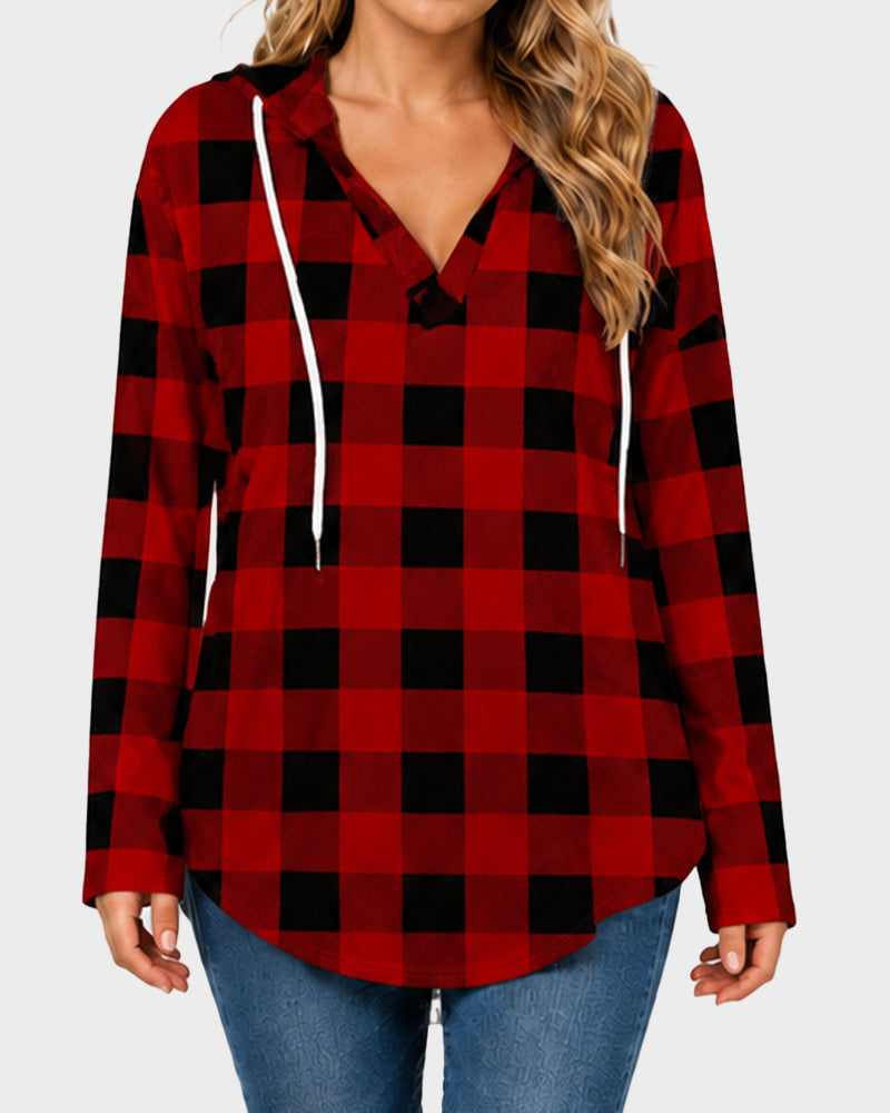 Relaxed V-Neck High-Low Tunic Hoodie