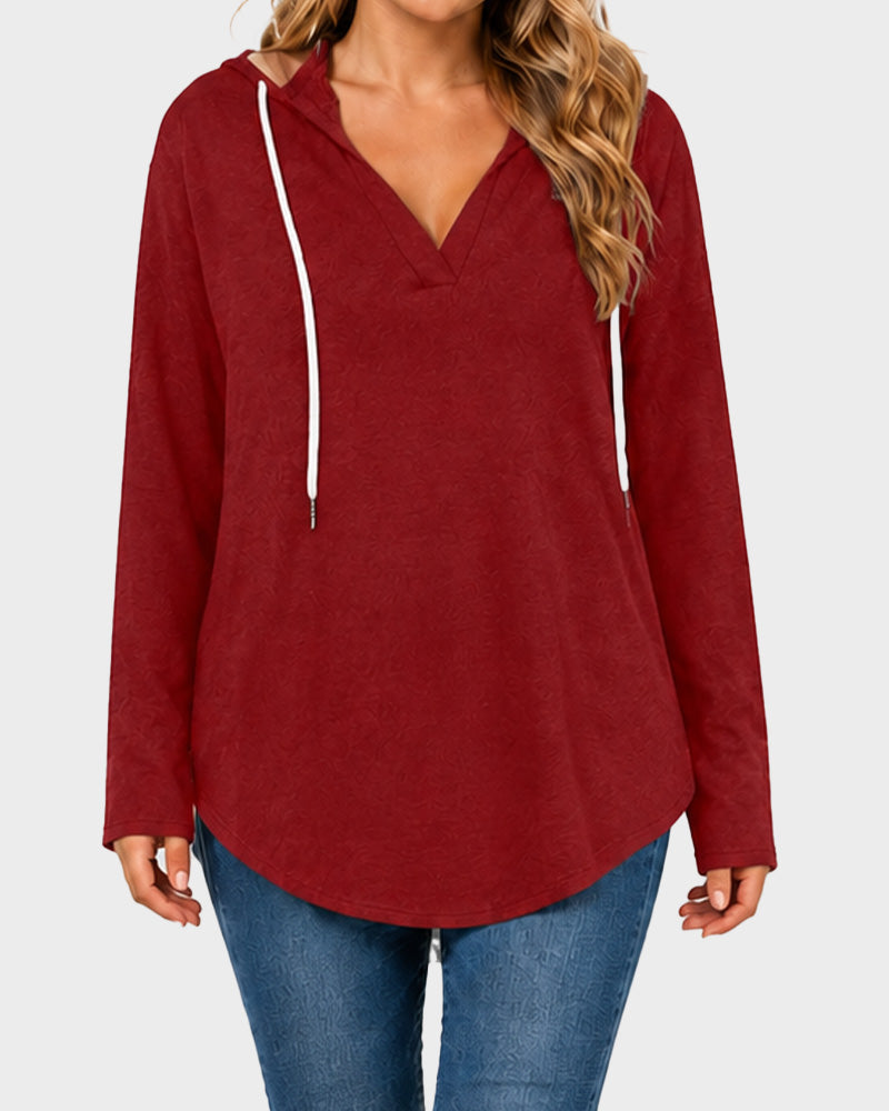 Relaxed V-Neck High-Low Tunic Hoodie