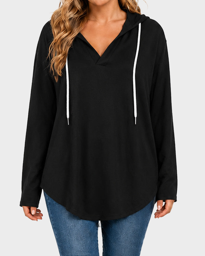 Relaxed V-Neck High-Low Tunic Hoodie