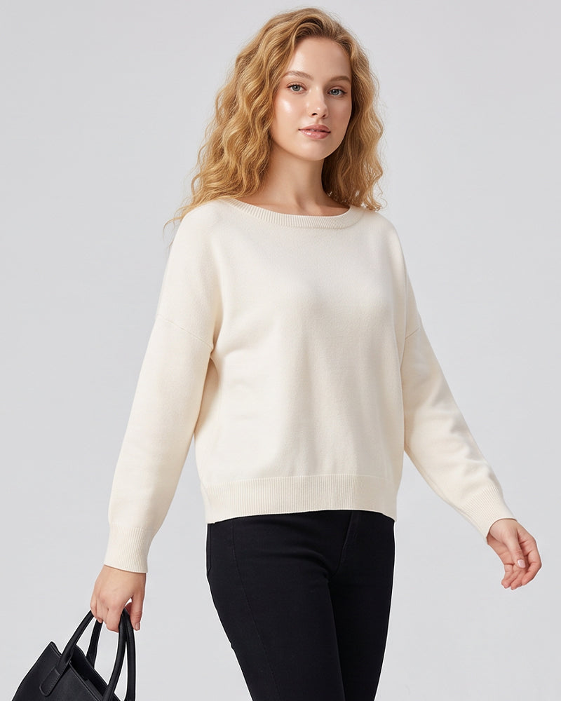 Relaxed Wide Scoop-Neck Drop-Shoulder Knit Sweater