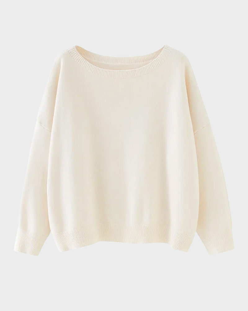 Relaxed Wide Scoop-Neck Drop-Shoulder Knit Sweater