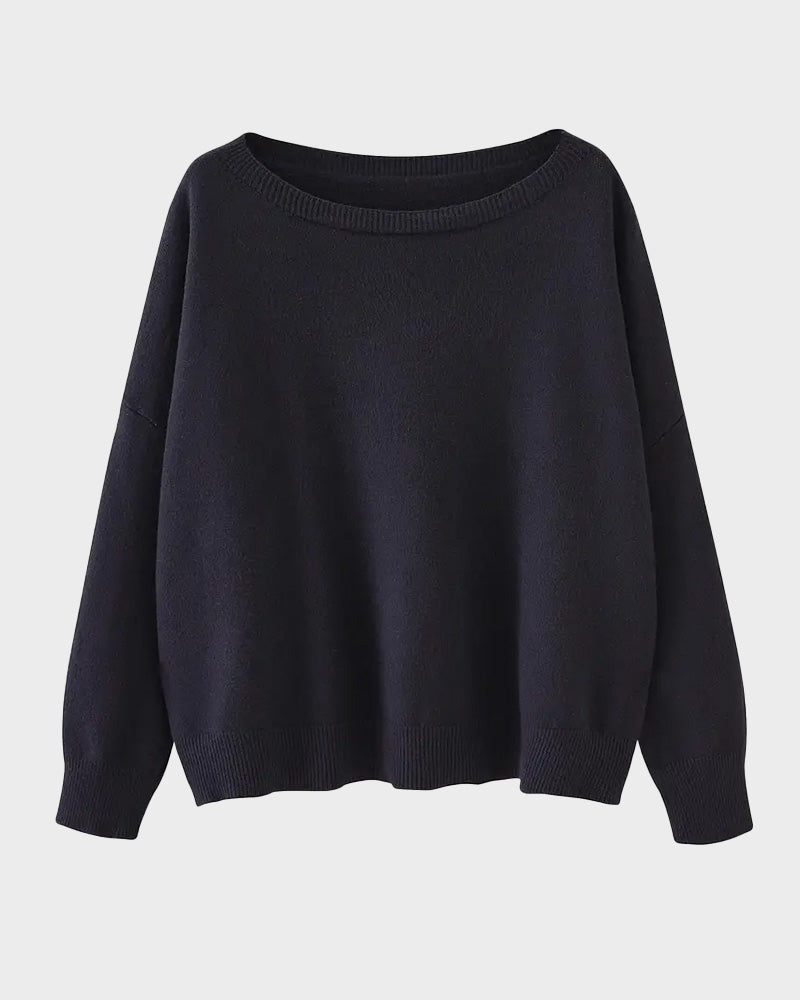 Relaxed Wide Scoop-Neck Drop-Shoulder Knit Sweater