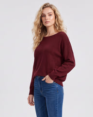 Relaxed Wide Scoop-Neck Drop-Shoulder Knit Sweater