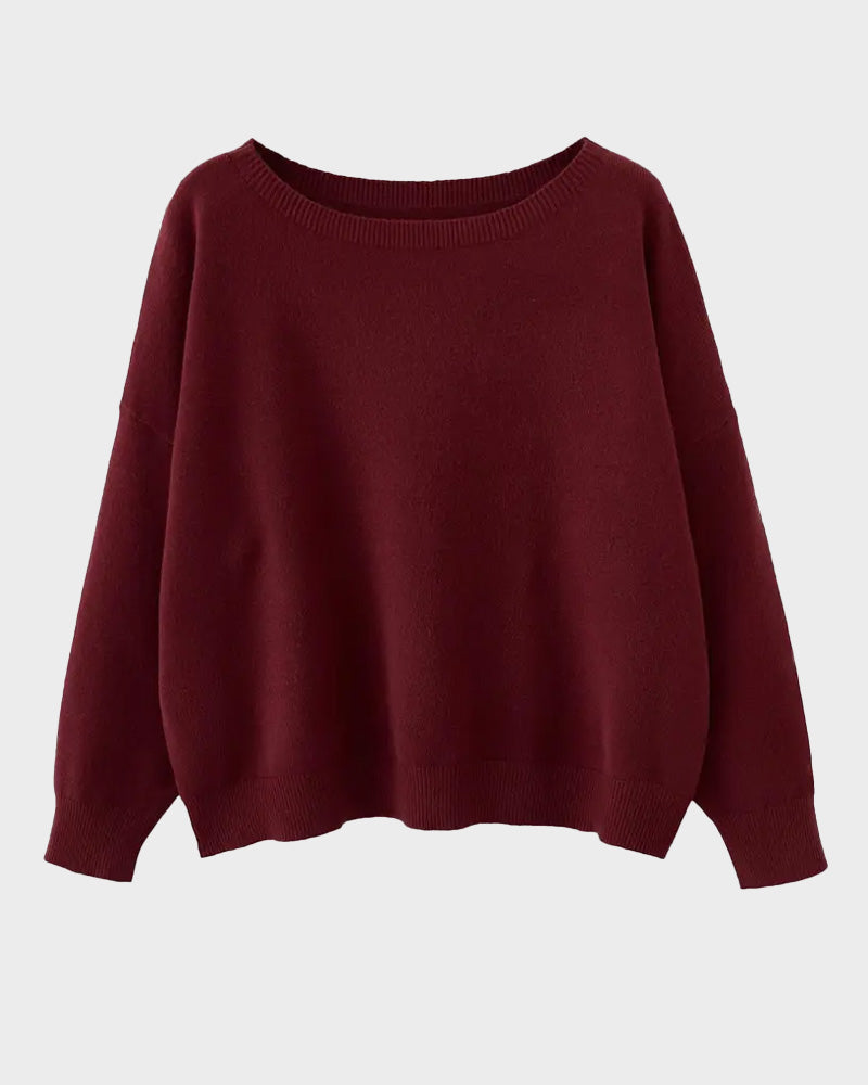 Relaxed Wide Scoop-Neck Drop-Shoulder Knit Sweater