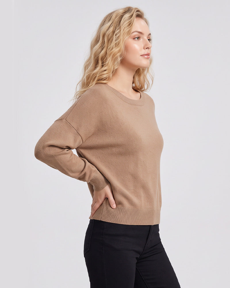 Relaxed Wide Scoop-Neck Drop-Shoulder Knit Sweater