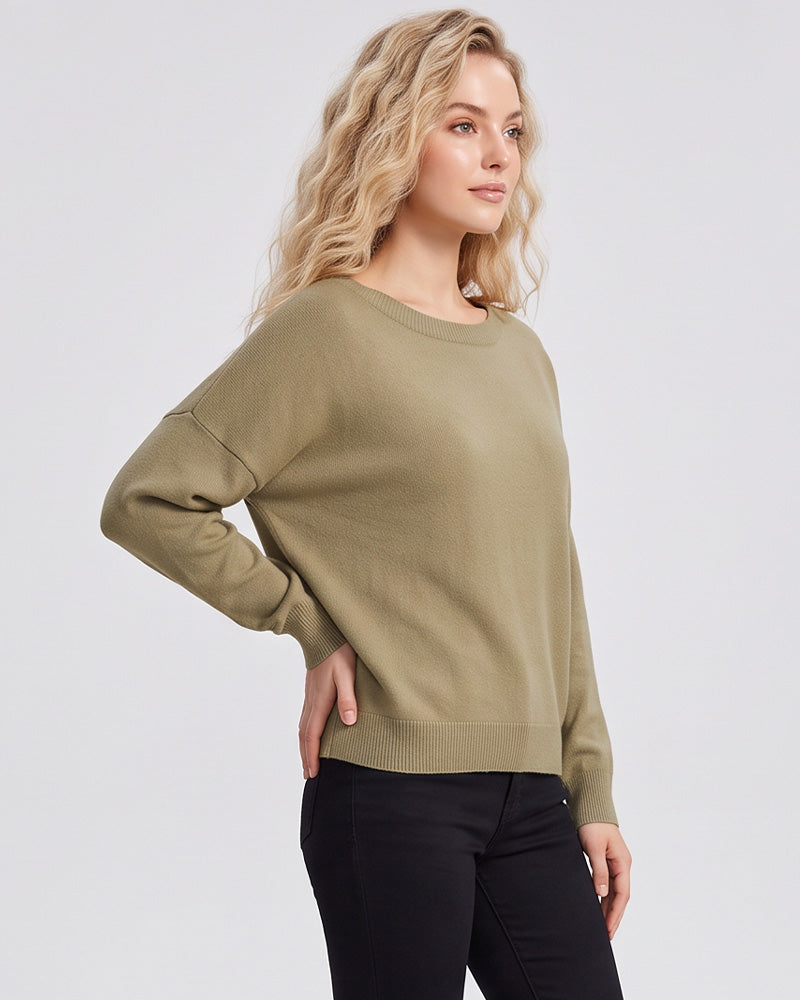 Relaxed Wide Scoop-Neck Drop-Shoulder Knit Sweater