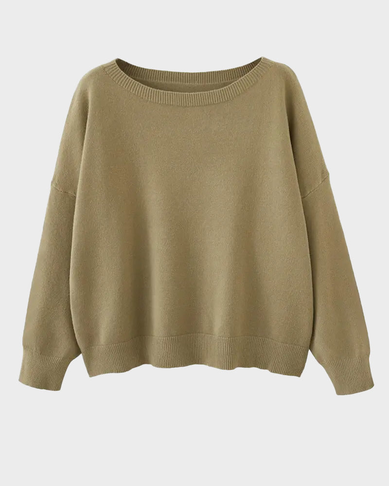 Relaxed Wide Scoop-Neck Drop-Shoulder Knit Sweater