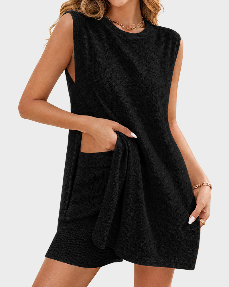 Ribbed Knit Sleeveless 2-Piece Lounge Set