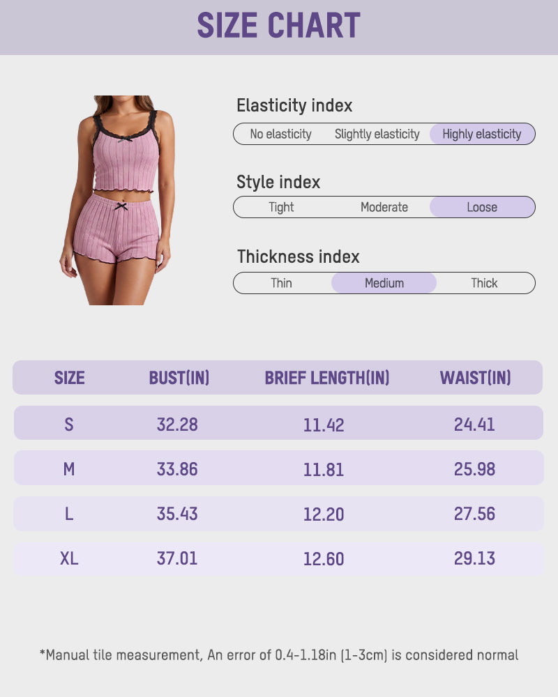Ribbed Lace Trim Cami Shorts Pajama Set