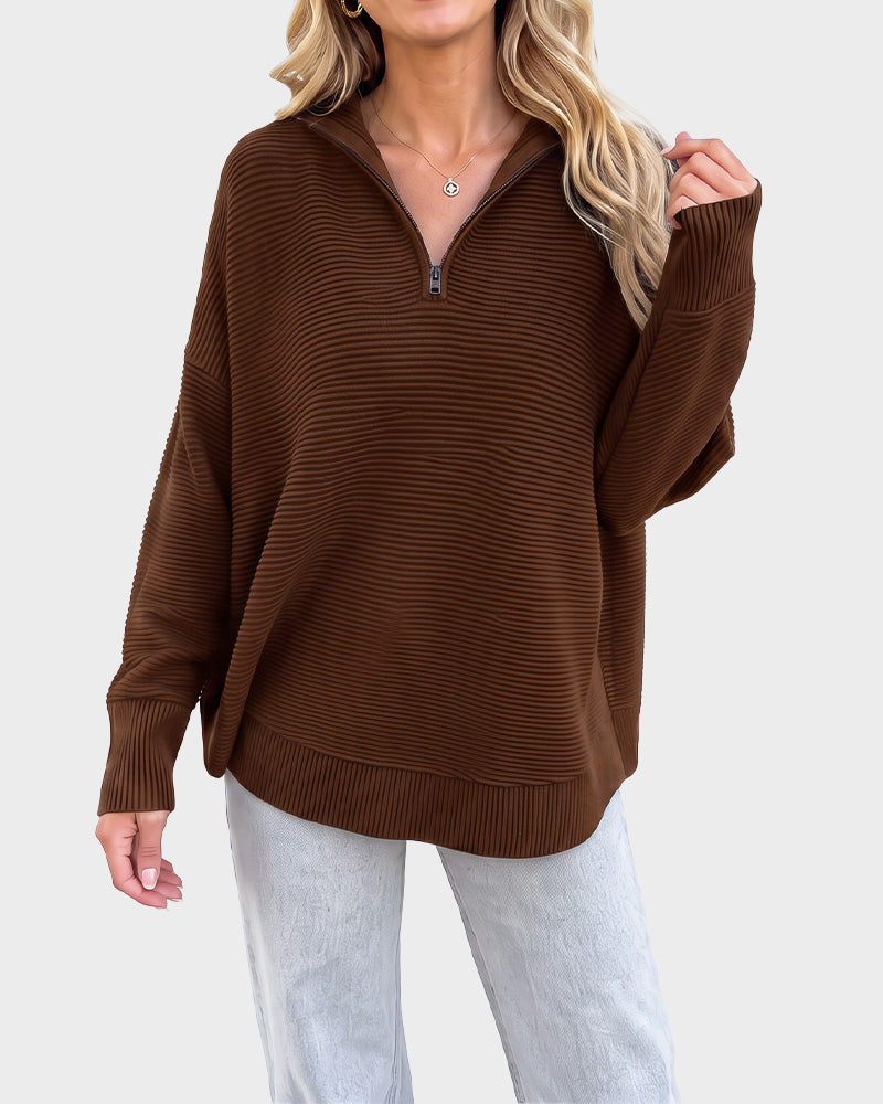 Ribbed Quarter-Zip Thumbhole Knit Pullover