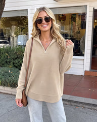 Ribbed Quarter-Zip Thumbhole Knit Pullover