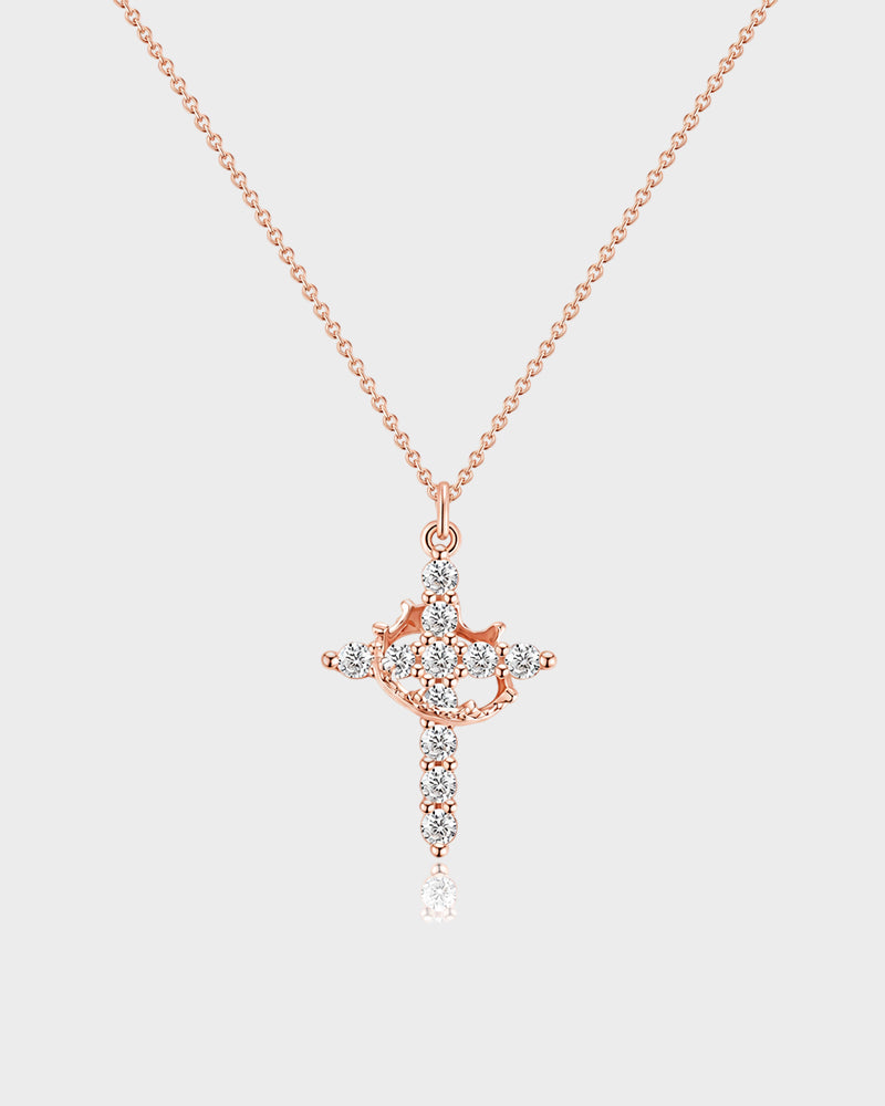 Rotating Crown Cross Pendant Necklace