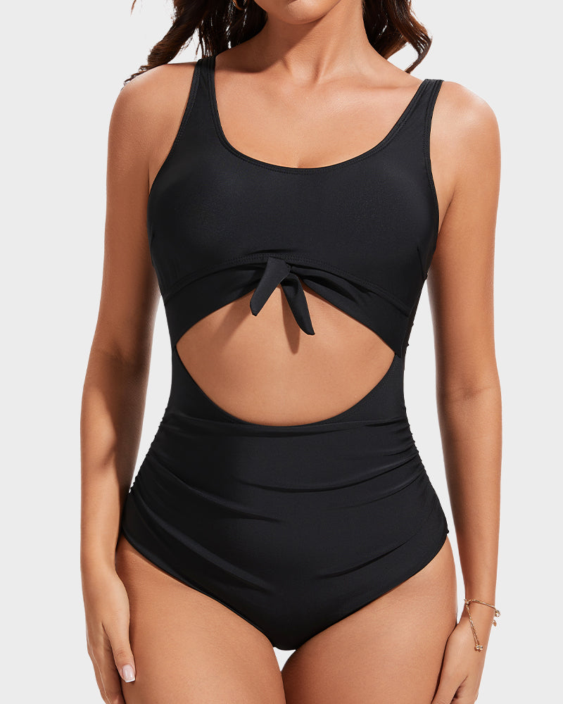 Ruched Tie-Knot Tummy Control One-Piece Swimsuit