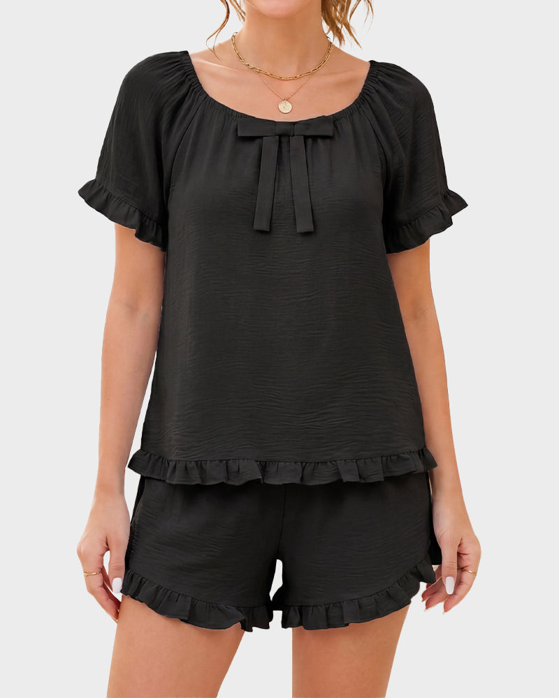 Ruffle Bow 2-Piece Pajama Set