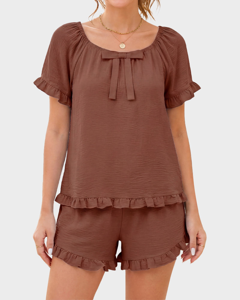 Ruffle Bow 2-Piece Pajama Set