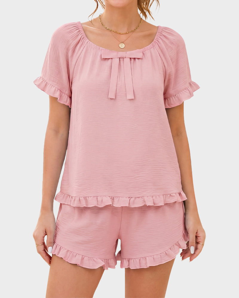 Ruffle Bow 2-Piece Pajama Set
