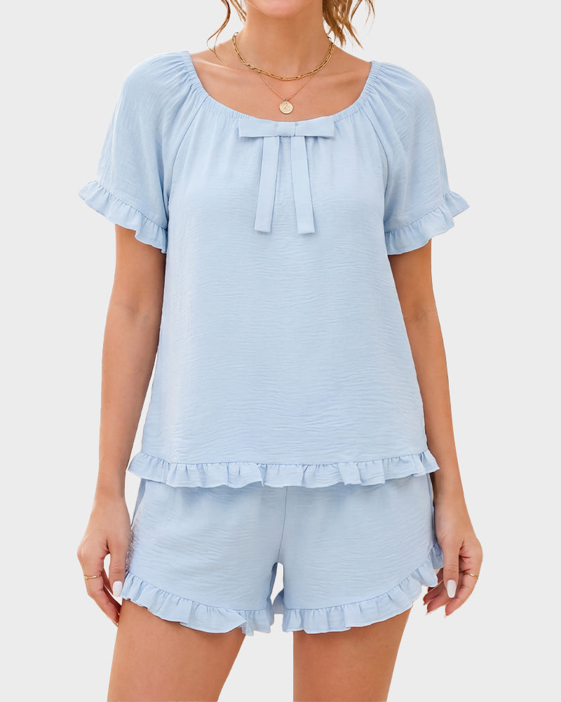 Ruffle Bow 2-Piece Pajama Set