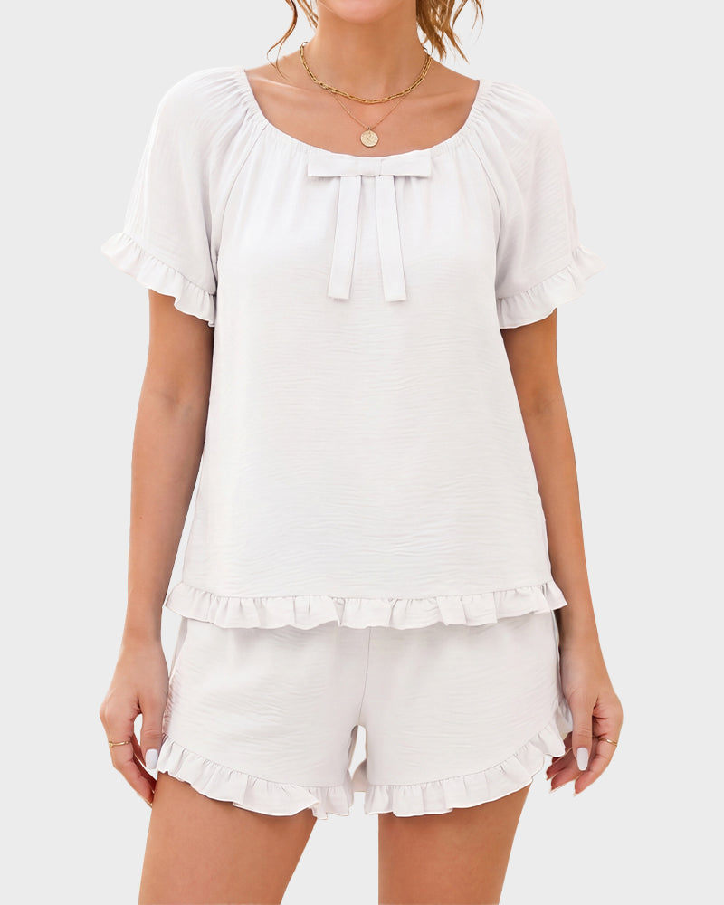 Ruffle Bow 2-Piece Pajama Set