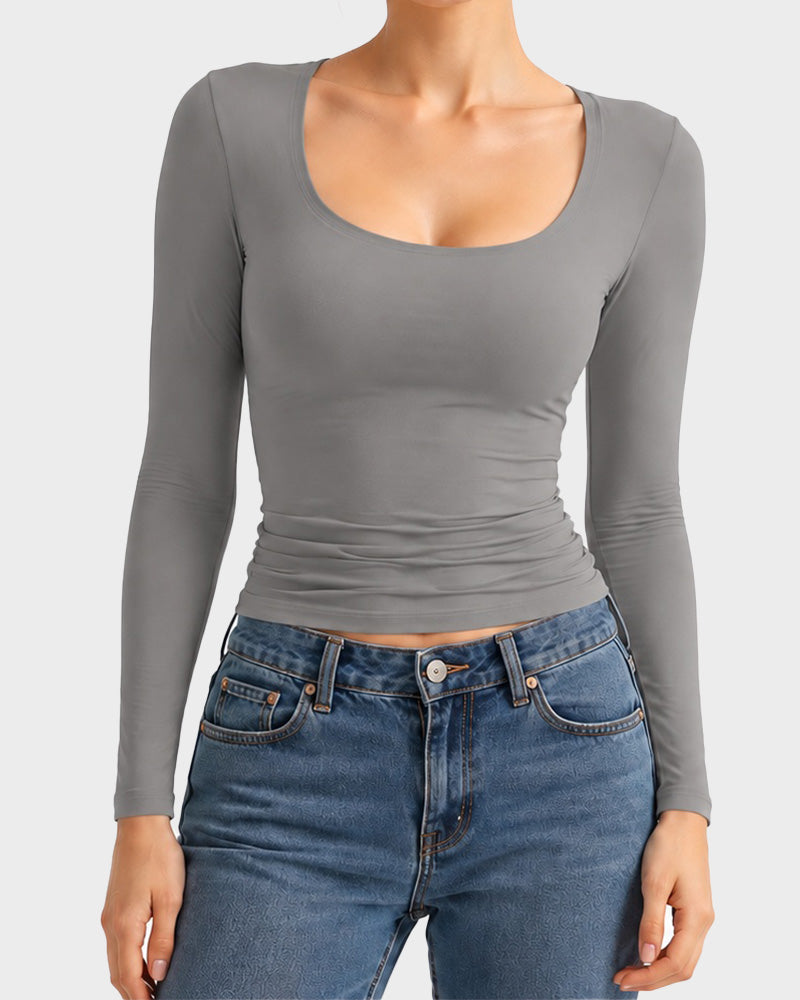 Scoop-Neck Long-Sleeve Slim-Fit Top