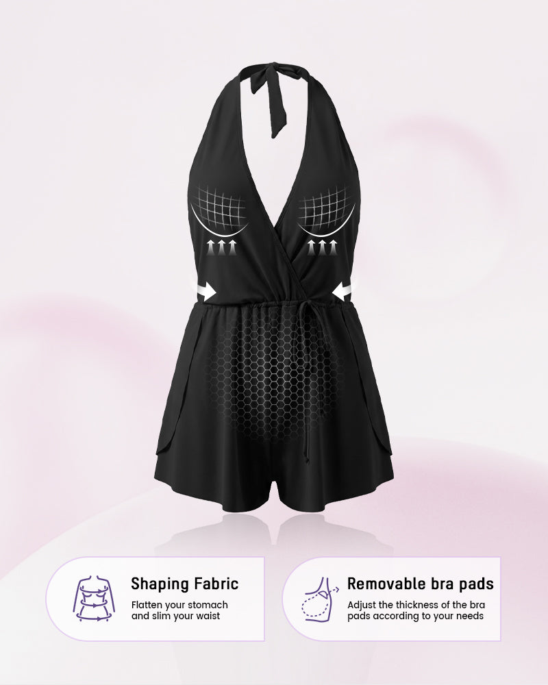SculptSkin™ AirLift Halter V-Neck Swim Romper