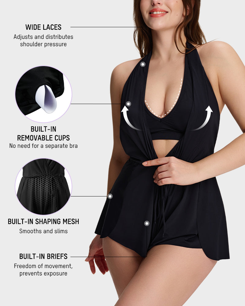 SculptSkin™ AirLift Halter V-Neck Swim Romper