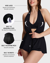 SculptSkin™ AirLift Halter V-Neck Swim Romper